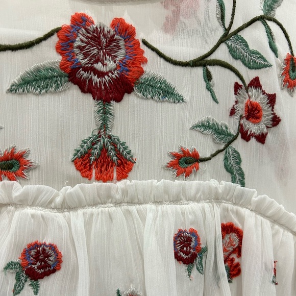 Women's Floral Embroidered Tiered Lace Chiffon Shift Mini Dress White - Picture 4 of 4